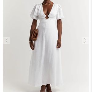 Dissh PETCH WHITE LINEN RING MIDI DRESS